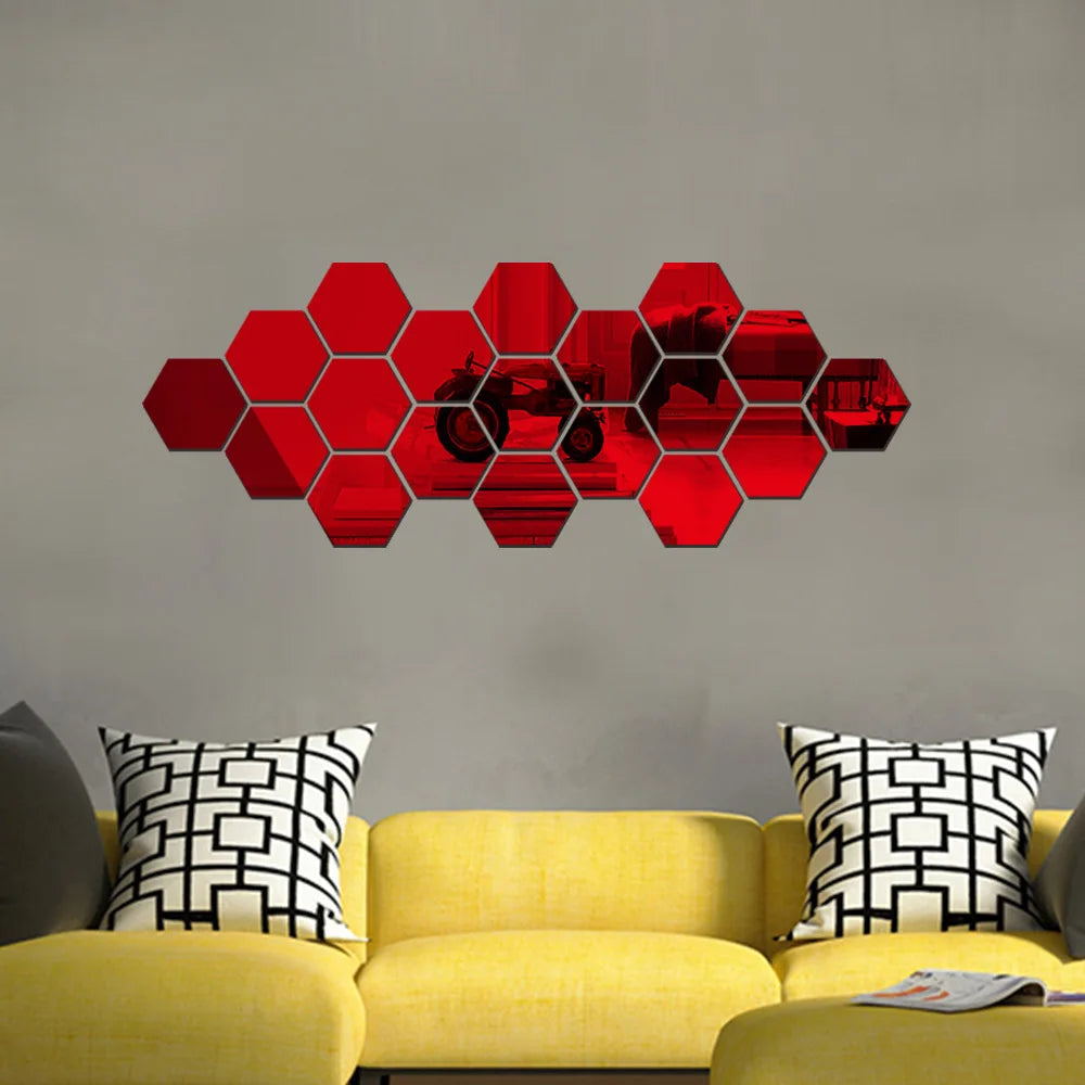 6/12PCS 3D Hexagon Mirror Wall Stickers – Self-Adhesive Home Décor - Serene Nest