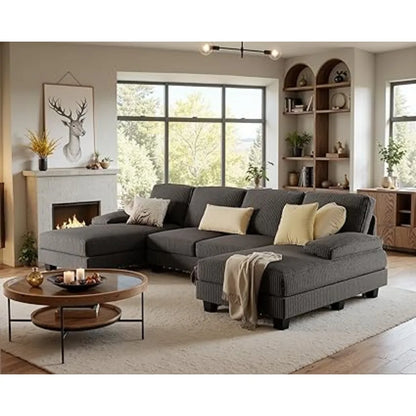 Luxury 4-Seater U-Shaped Sofa Set with Double Chaise & Memory Foam - Serene Nest