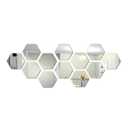 6/12PCS 3D Hexagon Mirror Wall Stickers – Self-Adhesive Home Décor - Serene Nest