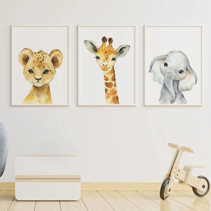 Jungle Adventure Nursery Decor: Set of 3 Baby Animal Posters - Serene Nest