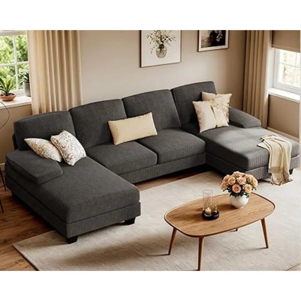 Luxury 4-Seater U-Shaped Sofa Set with Double Chaise & Memory Foam - Serene Nest