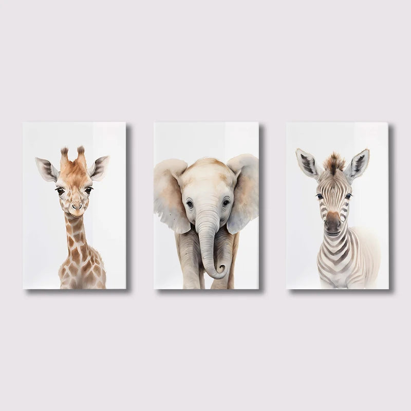 Jungle Adventure Nursery Decor: Set of 3 Baby Animal Posters - Serene Nest