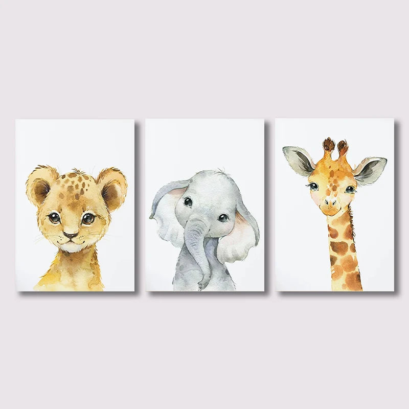 Jungle Adventure Nursery Decor: Set of 3 Baby Animal Posters - Serene Nest