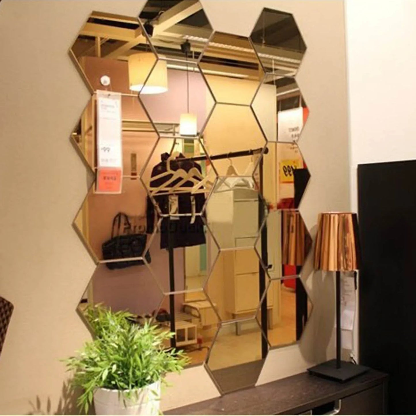 6/12PCS 3D Hexagon Mirror Wall Stickers – Self-Adhesive Home Décor - Serene Nest