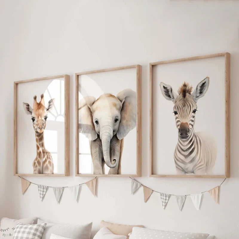 Jungle Adventure Nursery Decor: Set of 3 Baby Animal Posters - Serene Nest